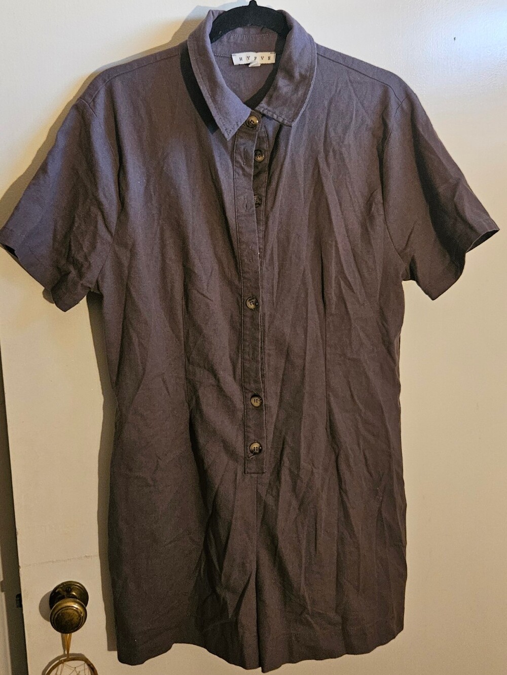HYFVE Short Sleeve Button-Front Romper Charcoal Gray (L)